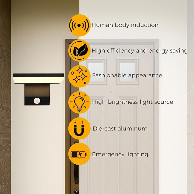 LED Motion Sensor Outdoor Wall IP65 18W, Black Folding LED Wall Lamp, 3000K Waterproof Courtyard Wall for House Porch Garage