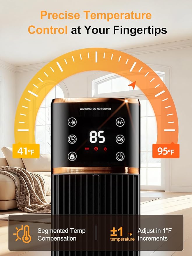 Uthfy Space Heater for indoor use, Large Room Heater with 3D Flame Effect, 1500W Portable Electric Heater with ECO, 90° Oscillating, Remote, PTC Ceramic Heaters for Bedroom, Office, Home
