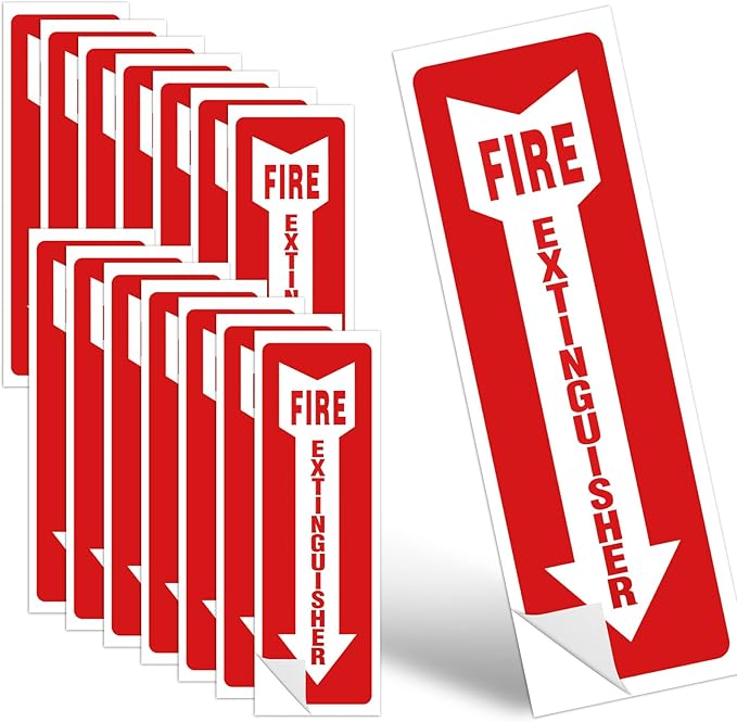 Fire Extinguisher Signs, 15 Pack 4x12 Inch Fire Extinguisher Signs for Home Business, Strong Self Adhesive Safety Sticker Sign, UV Protected, Weather, Indoor & Outdoor