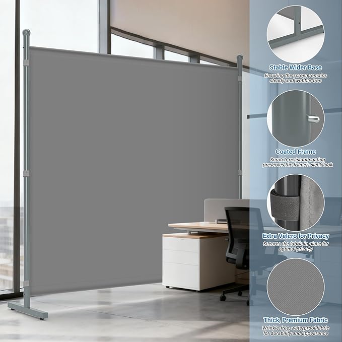 AKTOP Room Divider, Freestanding Single Panel Privacy Screen, Portable Temporary Wall Dividers for Room Separation, Large Room Partitions and Separators for Home, Office, Dorm, 71''W x 71''H, Grey
