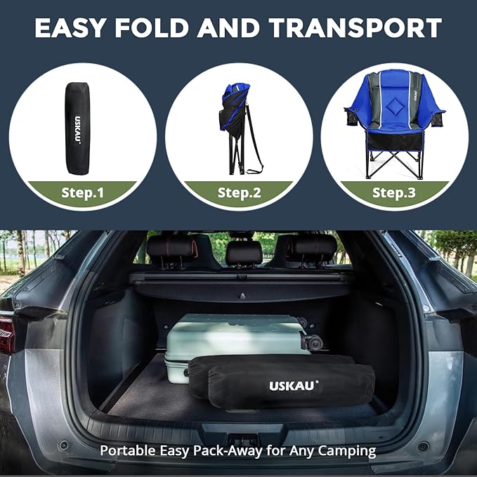 Oversized Folding Camping Chair for Adults Heavy Duty Padded Outdoor Chairs Big and Tall XL Picnic Chair with Cup Holders 400lb Capacity, Comfy for Lawn Sports and Outside Use