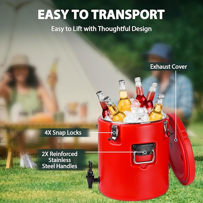 8 Gal Insulated Beverage Dispenser, Commercial Cold & Hot Drink Dispenser with 304 Stainless Steel Interior and Spout, Portable Water Jug for Camping, Party, Commercial Catering