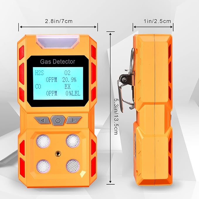 Upgrade Portable Voice Type 4 Gas Detector Monitor, Handheld 4 in 1 Gas Meter Tester with Digital LCD Display, Upgrade Model Rechargeable Lithium Battery Powered (Orange)