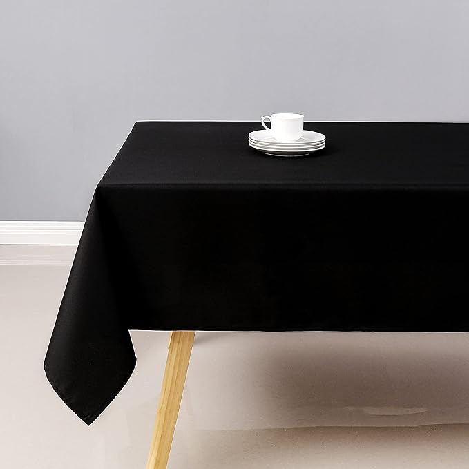 Wewoch Black Rectangle Tablecloth Water Resistant Washable Polyester Table Cloth for Dining,Kitchen, Parties Weddings and Outdoor Use 60 Inch by 84 Inch