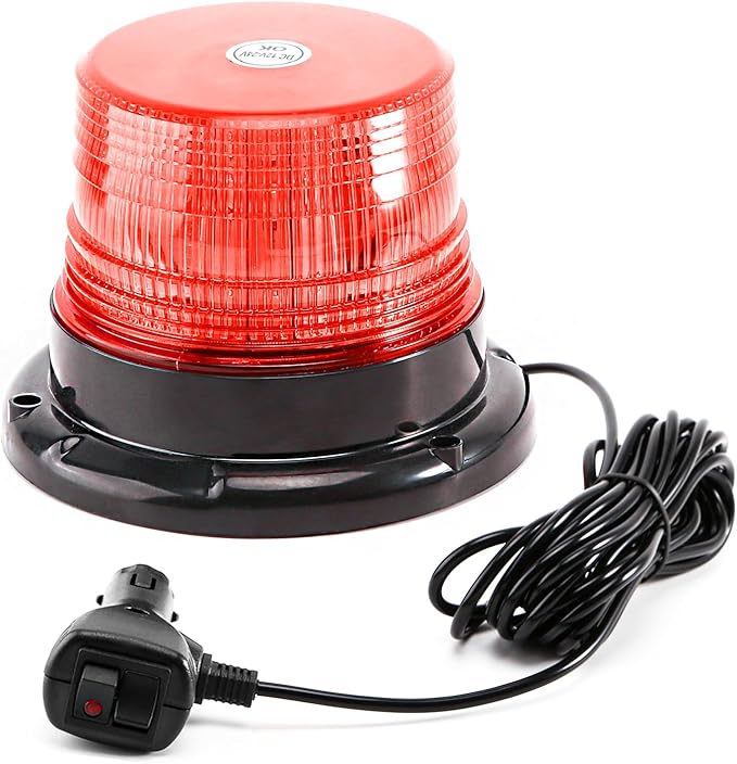 Red LED Beacon Lights 12-24V Warning Safety Flashing Emergency Roadside Strobe Mini Light Bar with Magnetic Base for Snow Plow Truck Construction Vehicles Forklift Tractor Golf Carts 1-Pcs