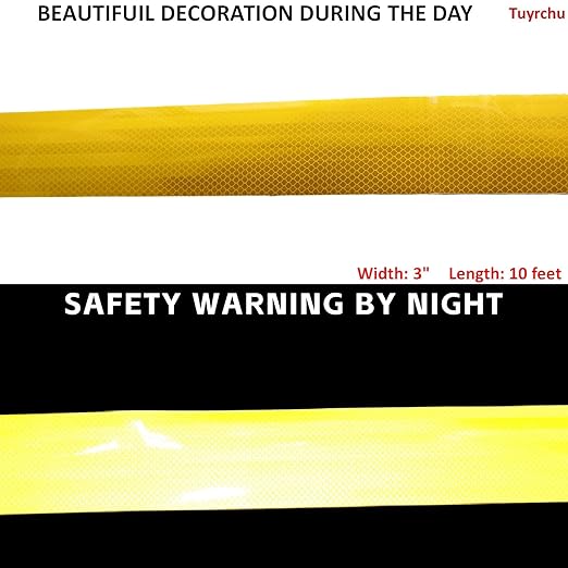 Non Fading Reflective Tape Yellow 3 inch Wide, Outdoor Waterproof High Visibility Safety Warning Adhesive Stickers Strips (10 feet)