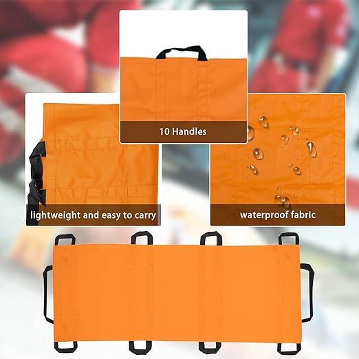 Portable Transport Stretcher with 10 Handles – Lightweight Dog Stretcher & Gurney, Patient Animal Mover for Emergency Casualty Evacuation, 300lbs Capacity (Orange) Large