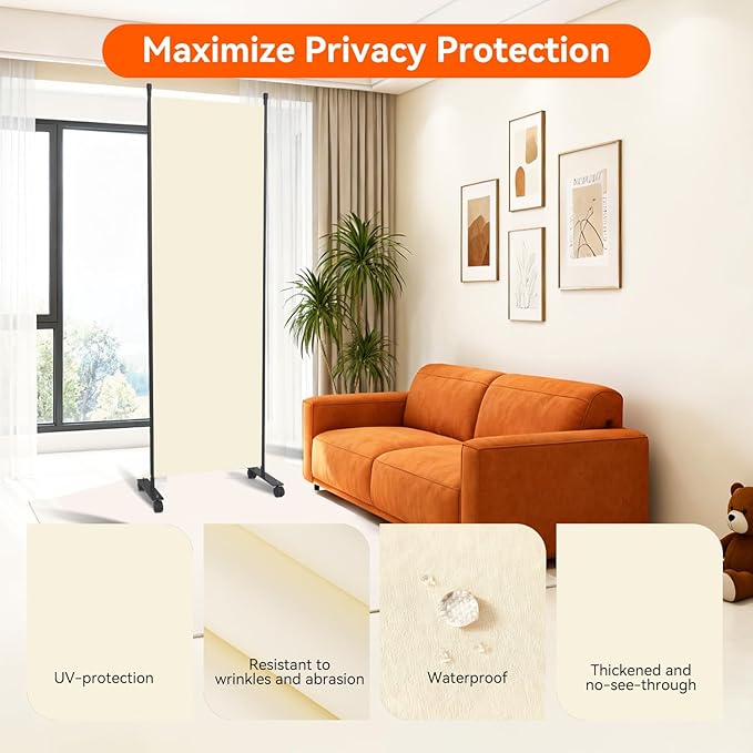 Room Divider 22''W Wall Divider for Room Partition (Heavy Duty Base) 1 Panel Partition Room Dividers, Freestanding Room Divider Screen Separation W/Wheels Folding Privacy Screen Panel Space Separator