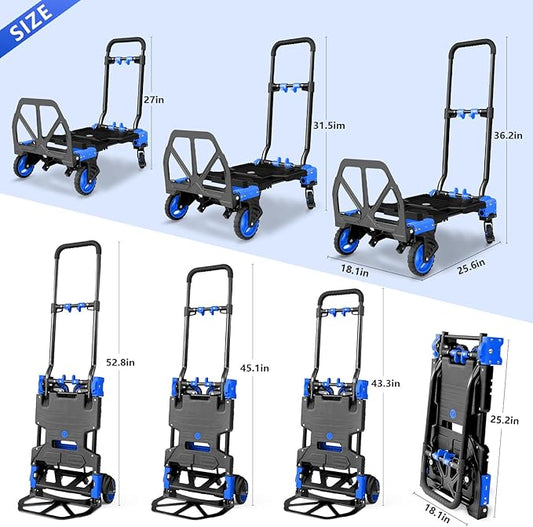 2 in 1 Hand Truck Dolly Foldable, 330LB Folding Hand Truck Heavy Duty Carrying, Folding Hand Cart with Retractable Handle Dolly Cart for Moving