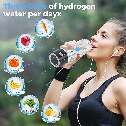 2025 New Hydrogen Water Bottle, 15OZ Hydrogen Water Generator Bottles 3000PPB in 3 Min with SPE & PEM Technology Portable Rechargeable Hydrogen Rich Glass Health Care Gifts for Family, Friends, Travel