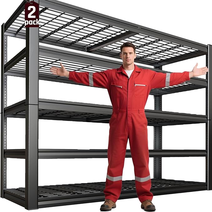 5-Tier Storage Shelves, 68" W Garage Shelving Heavy Duty Metal Adjustable Garage Shelves, Shelving Units Industrial Shelving for Warehouse, 68" W x 20" D x 84" H,2 Pack