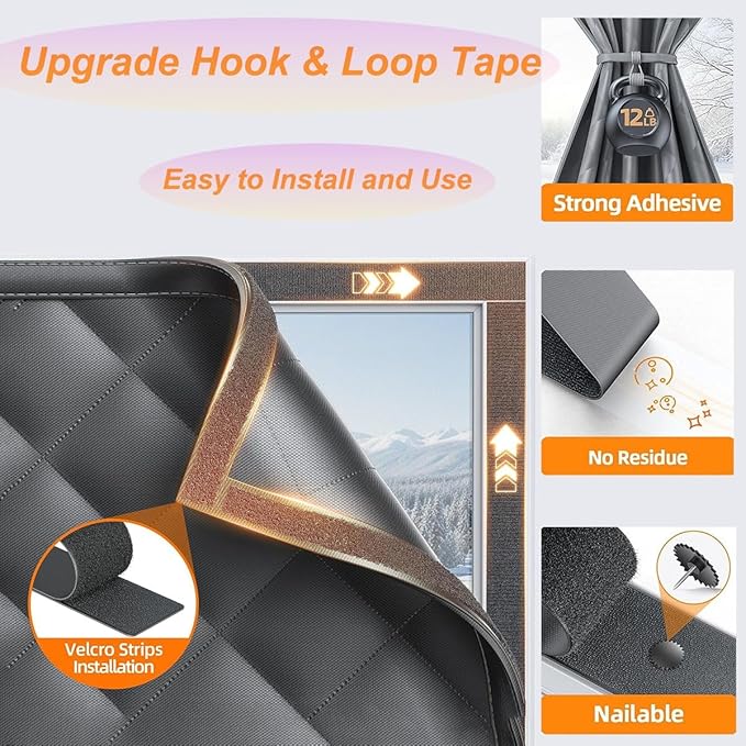 Window Insulation Kit for Winter, Thermal Curtain with Heavy Cotton Oxford Cloth, 20"28"32"36"48"72" Cold Weather Insulated Window Cover for Bedroom RV Attic to Keep Heat Warm(Gray,43x106in)