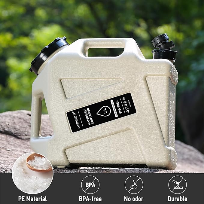 3.2 Gallon Water Jug,Camping Water Container with Spigot,BPA-Free with Cleaning,Brush Military Green Tank Portable,Suitable for Outdoor Camping and Hiking,Grey
