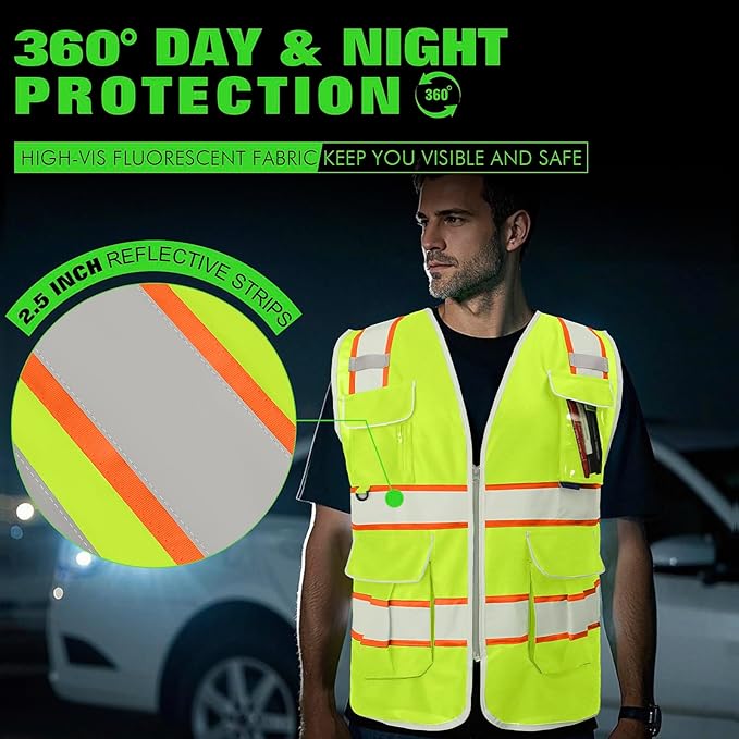 BeautyWill 10 Pack Custom Logo Safety Vest ANSI Class 2 High Visibility Reflective Vest Personalized Construction Vest Bulk