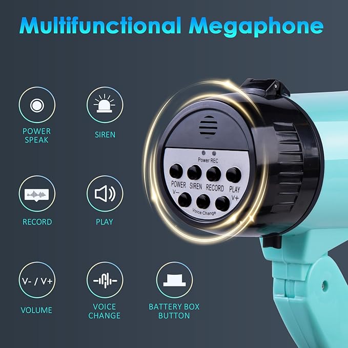 MyMealivos 20w Megaphone Speaker Portable Voice Changer Bullhorn with 6 Different Sound Effects & Built-in Siren and Record & Adjustable Volume Loud Speaker for Outdoor Sports, Party