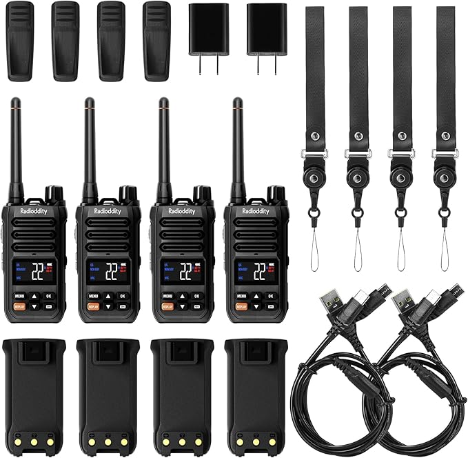 Radioddity X1 Walkie Talkies Long Range, IP67 Waterproof Heavy Duty FRS Two Way Radios with Noise Reduction, Recording, NOAA Scan & Alert, VOX, SOS, 2500mAh USB-C for Outdoor Job Site, 4 Pack