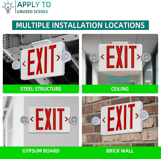 Exit Sign with Emergency Light,Red LED Exit Light,Exit Signs With Battery Backup, 2 Adjustable Emergency Lighting, Hardwired 120V/277VAC, UL-Listed, 6 Pack