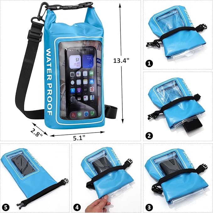 154 Pieces Waterproof Boat First Aid Kit Dry Bag with Cell Phone Bug Out Bags Pouch Roll Top Boat Emergency Kit 2-in-1 for Camping Fishing Kayaking Swimming Rafting