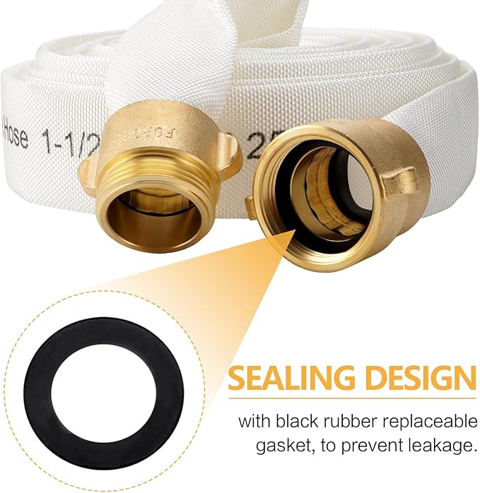 Fire Hose,1-1/2" ID X 50 FT, Single Jacket TPU, 450 PSI Burst Pressure, Industrial Fire Hose with NST/NH Brass Couplings for Indoor Use