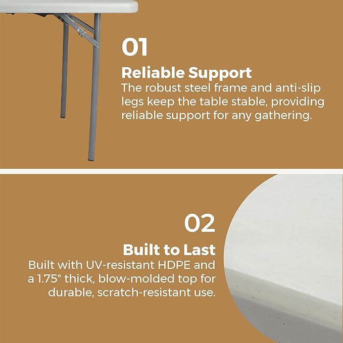 OEF Furnishings OEFCMFIH3060 Rectangular Commercial-Grade Premium Industrial Fold-in-Half Blow-Molded Folding Table with 18-Gauge Steel Frame and Thick Top (Rectangle, 30" × 60", Speckled Gray Top)