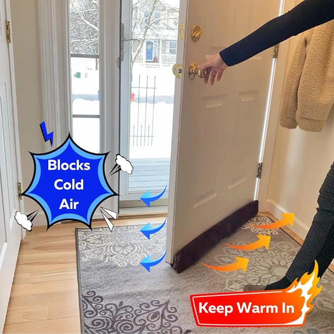 Evelots Cold, Hot Air Door Draft Stopper - Strong Metal Clips - Block Cold Air, Noise, Dust - Warm & Quieter Home- No Need to Bend Down- 36 Inch Wide - for Door Gaps up to 1 Inch - Save Energy
