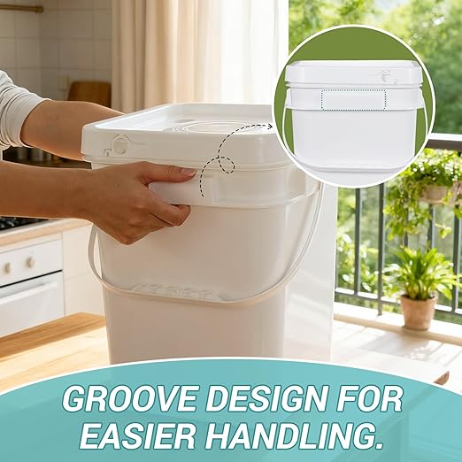 ASEVAT White 3.5 Gallon Bucket with Lid, Square Food Grade Storage Containers with Lids, Pail Container with Handle, Bucket for Cleaning Heavy-Duty Extra Durable BPA Free