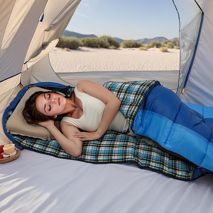 Cotton Flannel Lined Sleeping Bag for Adults Teens Kids, Cold Weather &Warm, 3 Seasons, Lightweight Compact Camping Essentials Equipment, Hiking, Outdoor, Travel