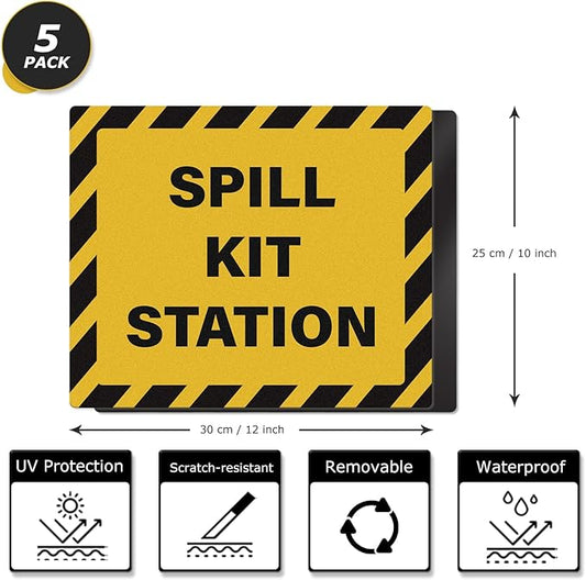 Spill Kit Station Stickers 12 × 10 Inch Vinyl Self-Adhesive Safety Signs Waterproof Emergency Decals for Indoor Outdoor 5 PCS