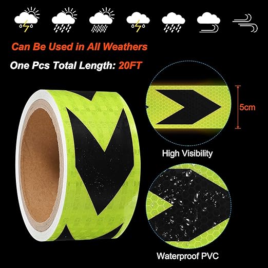 PATIKIL Reflective Tape, 2 Inch x 20 ft Waterproof Self Adhesive High Visibility Safety Warning Arrow Tape Outdoor Reflectors for Trucks Trailers Cars, Green Black
