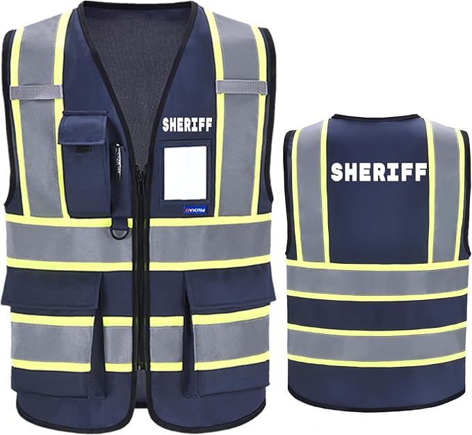 AYKRM Security Vest for Men Women 7 Pockets High Visibility Reflective Safety Vest Front Zipper Meets ANSI/ISEA