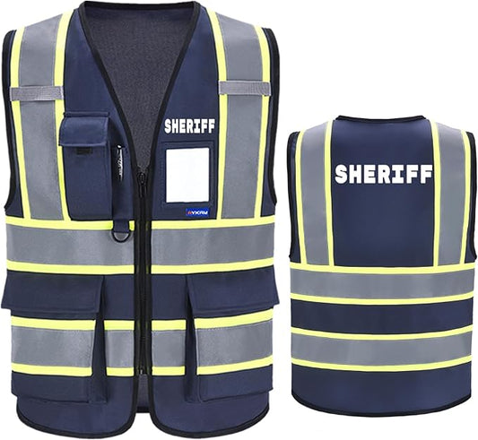 AYKRM Security Vest for Men Women 7 Pockets High Visibility Reflective Safety Vest Front Zipper Meets ANSI/ISEA