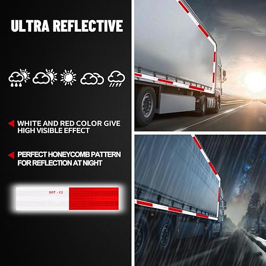 Reflective Tape, 1 Inch x 30 Feet - High Intensity - Red & White Reflective Safety Tape Waterproof Conspicuity for Trailer Reflector Trucks Bikes Baby Strollers Helmets