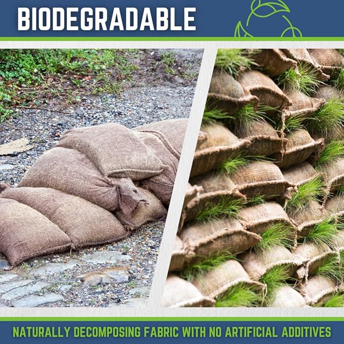 DURASACK Heavy Duty Burlap Sand Bags with Tie Strings Empty Sand-Bags for Flooding and Erosion Control, 14x26 inches, Pack of 5
