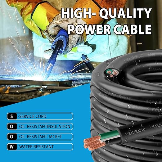 200ft 12/3 12 AWG Portable Power Cable (3 Conductor) - SOOW 600V 12 Gauge Electric Wire for Motor Leads, Portable Lights, Battery Chargers and Machinery - 3 Conductor - 200 Feet Electrical Cord