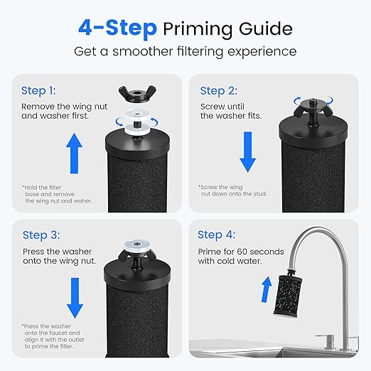 Purewell Square Series 3-Stage Gravity Fed Water Filter System with Water Level Window, Stainless Steel Countertop System with Smart Timer, 2 Upgraded Filters and Stand, Reduce 99% Chlorine, SQ-2.25G