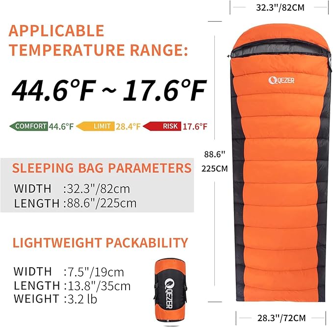 Ultralight Down Sleeping Bag for Adults - 600 Fill Power, Cold Weather, Backpacking, Camping, Hiking
