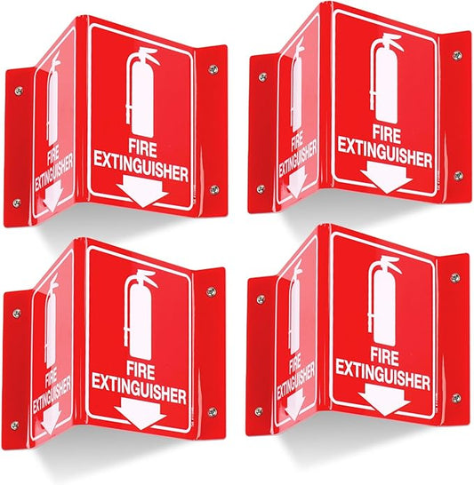 T&R Fire Extinguisher Sign, Fire Extinguisher with Down Arrow - 4 Pack - 8 x 6 Inches Acrylic, 4 pre-drilled holes, Includes Matching Screws, Use for Home Office/Business