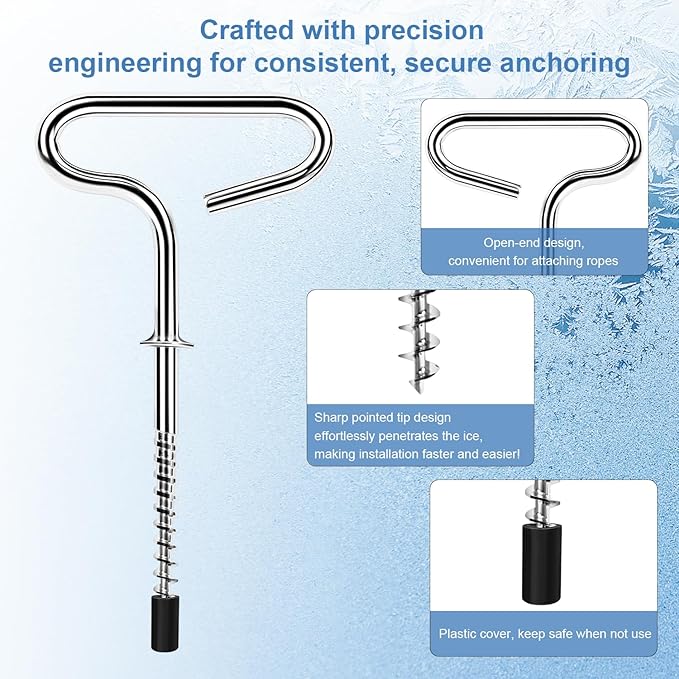 Ice Anchor Tool Kit for Ice Fishing Shelter, Includes 1 Drill Adapter, 4 Threaded Pegs, 1 Storge Bag, and 1 Impact Socket, Heavy Duty Ice Fishing Tent Stakes, Portable Ice Shelter Setup Tools
