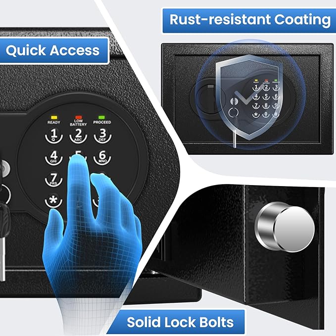 0.5 Cu ft Small Safe Box with Fireproof Waterproof Bag, Home Safe with Keys & Pass Code & Wall Mount Kits, Money Safe with Smart Alert System for Money, Jewelry, and Documents, 12.1''W×7.8''D×7.8''H