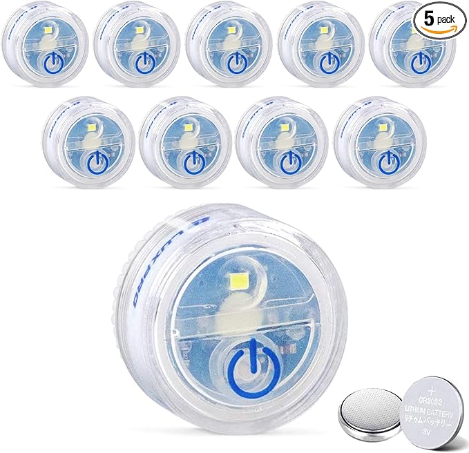 LUXPRO Waterproof Micro LED Puck Lights - Adhesive Lighting Ideal for Under Cabinets, in Tackle Boxes, or On Bookcases - Includes Batteries (Rechargable, 10 Pack)