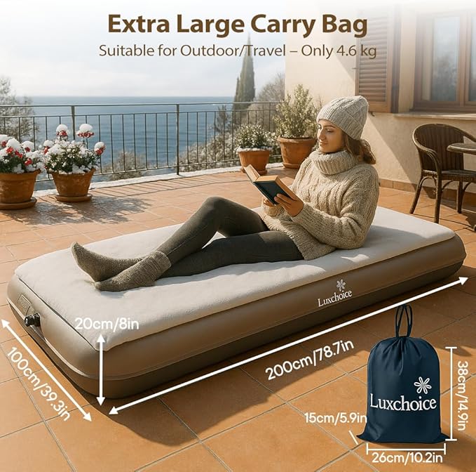 Camping Air Mattress Sleep Cloud Twin with Built in Pump No Air Leak 2 Mins Upgraded Inflatable Mattress Adjustable Firmness Blow up Mattress Ultra Support 1100LBS Portable Home Guests Camping Travel