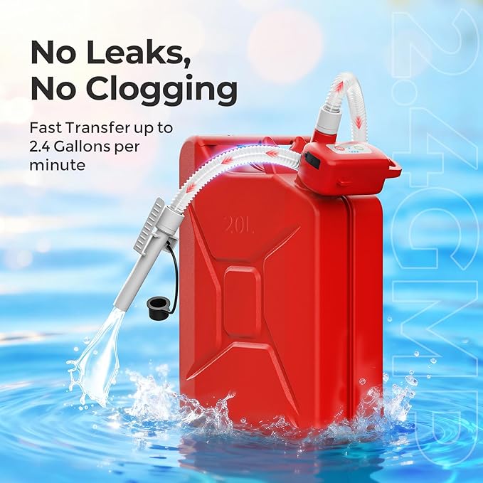 Automatic Fuel Transfer Pump, Fast 3.2 GPM Flow Gas Transfer Pump with Auto Stop Sensor Fuel Gas Can Pump, Rechargeable Lithium-Ion Battery Gas Pump, Red