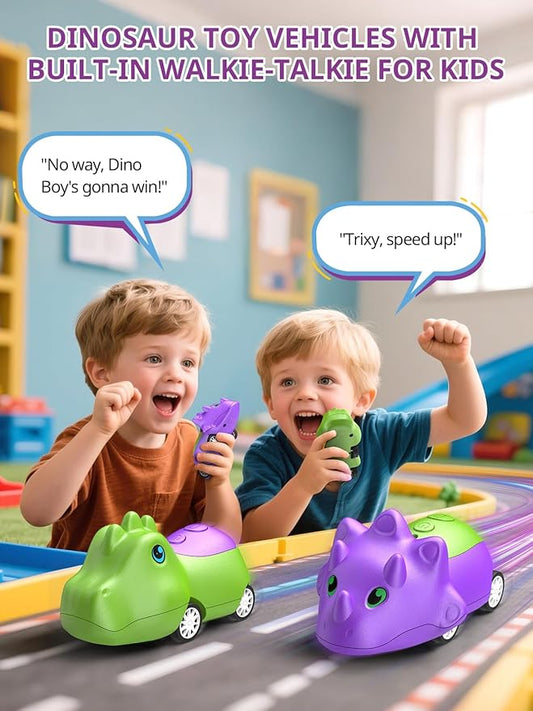 Dinosaur Walkie Talkies for Kids Rechargeable, Dino Toy Cars for Boys & Girls Ages 5-7, Crystal-Clear Audio, 48H Playtime, Fun Indoor & Backyard, 3 Year Old Boy Gift Birthday Xmas, 2 Pack