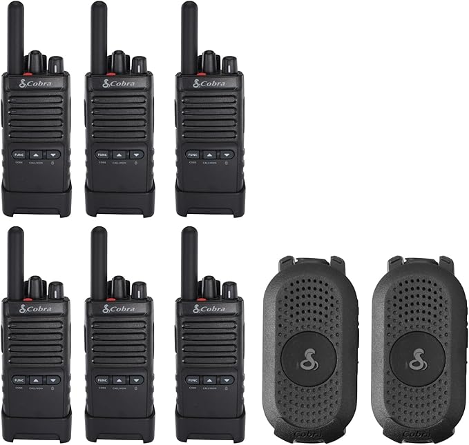 Cobra Business Radio Bundle – 8 Professional Walkie Talkies (6 PX280, 2 PX650) - Compact Long-Range Two-Way Radios, Dock Chargers, IP54 Durable, Rechargeable