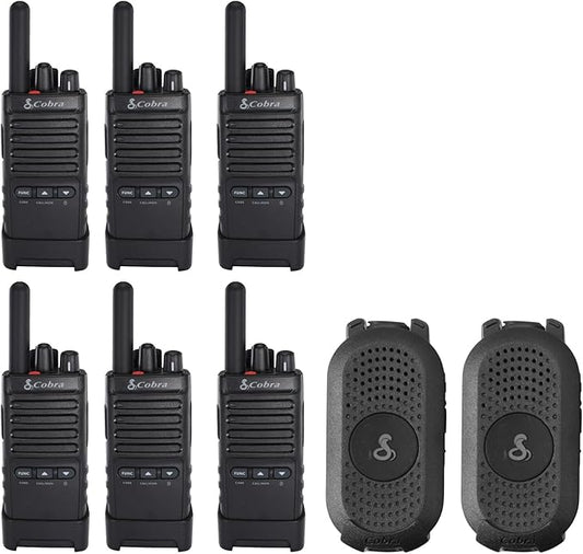 Cobra Business Radio Bundle – 8 Professional Walkie Talkies (6 PX280, 2 PX650) - Compact Long-Range Two-Way Radios, Dock Chargers, IP54 Durable, Rechargeable