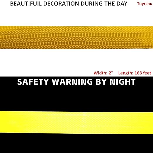 Non Fading Yellow Reflective Tape 2 inch Wide, Outdoor Waterproof High Visibility Warning Industrial Marking Tape, Safety Stickers (168 feet)