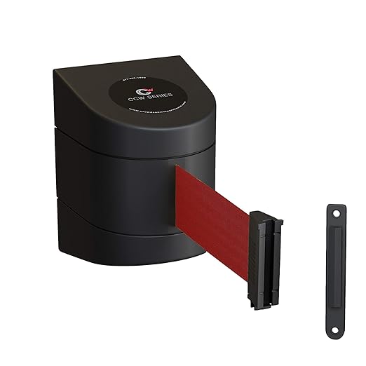 Crowd Control Warehouse - CCW Series WMB-220 Fixed Wall Mount Retractable Belt Barrier - 15 Foot, Maroon Belt with Black ABS Case