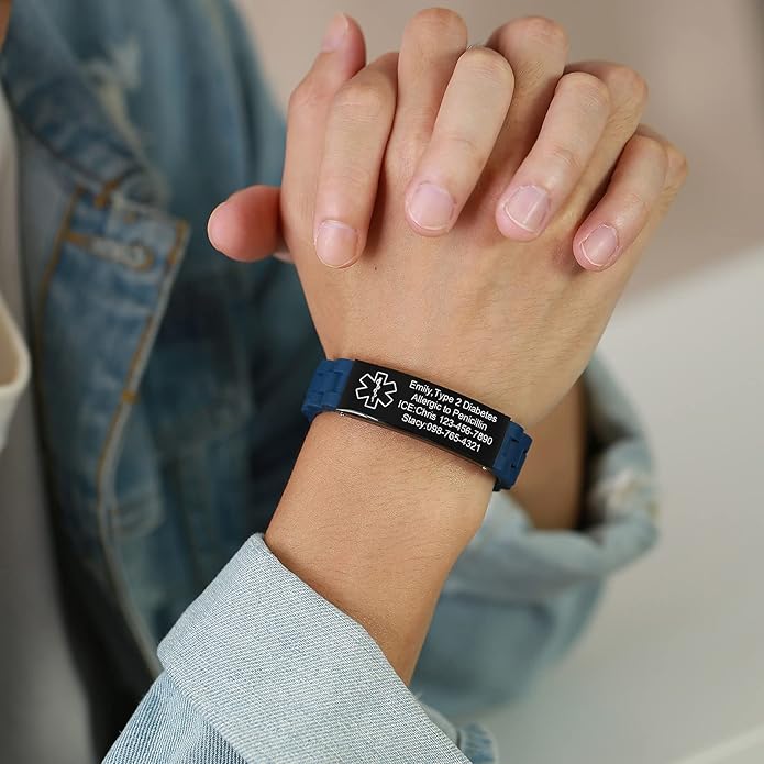 VNOX Medical Alert Bracelets for Men & Women Kids with Free Engraving Adjustable Stainless Steel Mesh Emergency Medical ID Bracelets Wristband