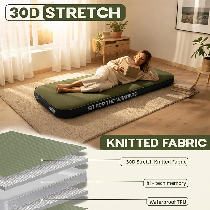 UPWELL Self Inflating Sleeping Pad 4.5" Thickness Camping Mattress with Solid Foam Single Sleeping Mat Portable Fast Inflation for Outdoor Mat Portable Roll Up，with air Pump