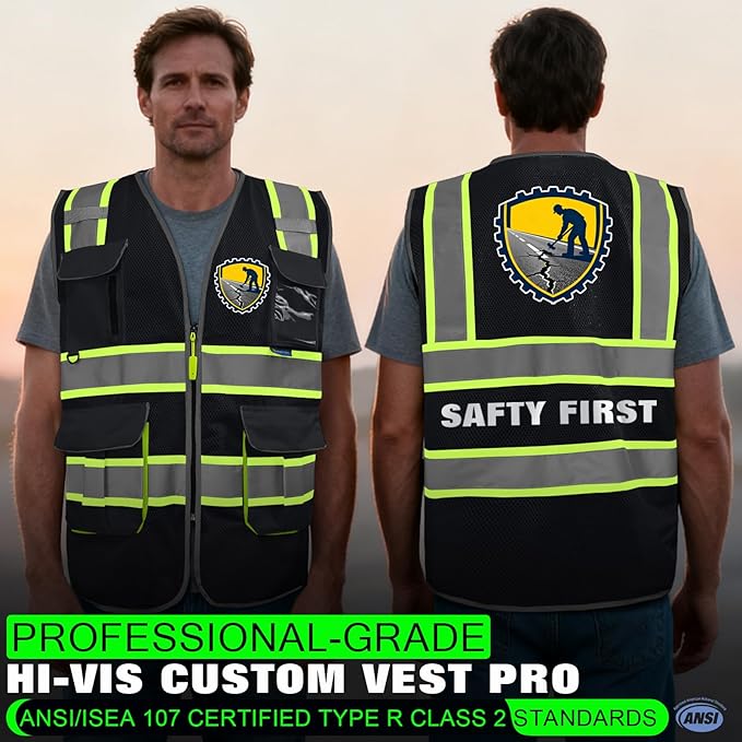 BeautyWill 10 Pack Custom Logo Safety Vest ANSI Class 2 High Visibility Reflective Vest Personalized Construction Vest Bulk